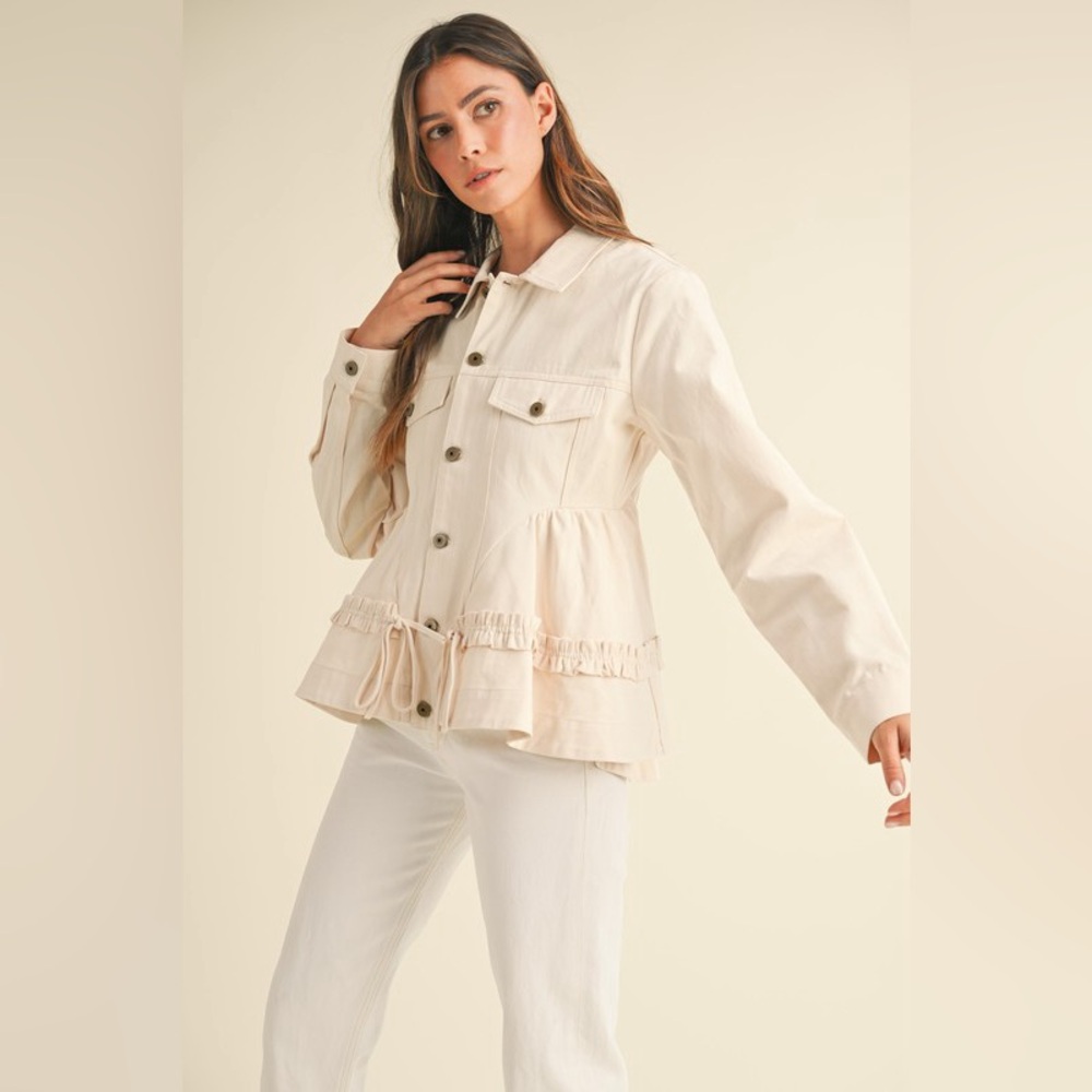 71B. Ruffled Peplum Jacket - Cream